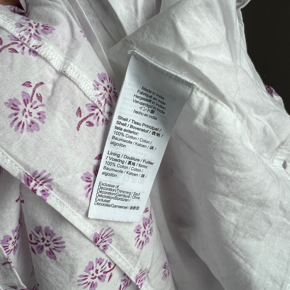 J. Crew Block Print Boho Ruffle Tiered Dress‎ Floral White Cotton Midi Size 10 - Picture 8 of 9